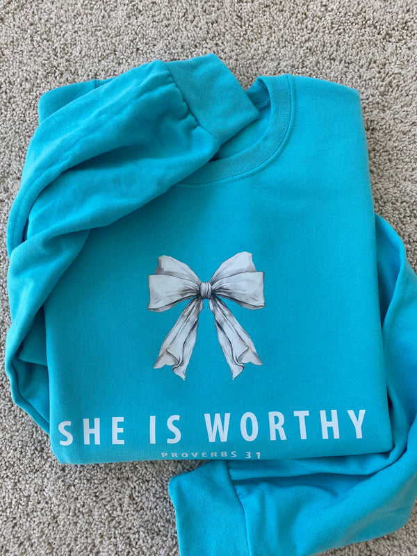 She Is Worthy tiffany blue Sweatshirt