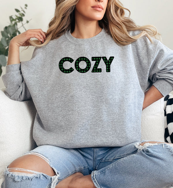 COZY SWEATSHIRT W/GREEN PLAID