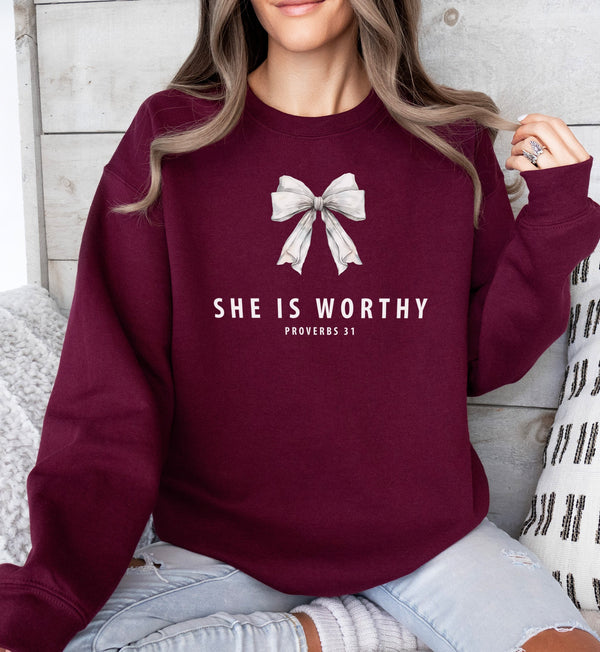 She Is Worthy Maroon Sweatshirt