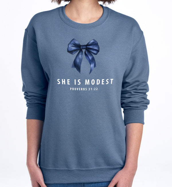 She Is Modest Denim Sweatshirt