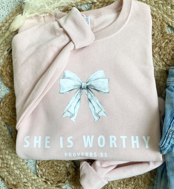 She Is Worthy Blush Sweatshirt